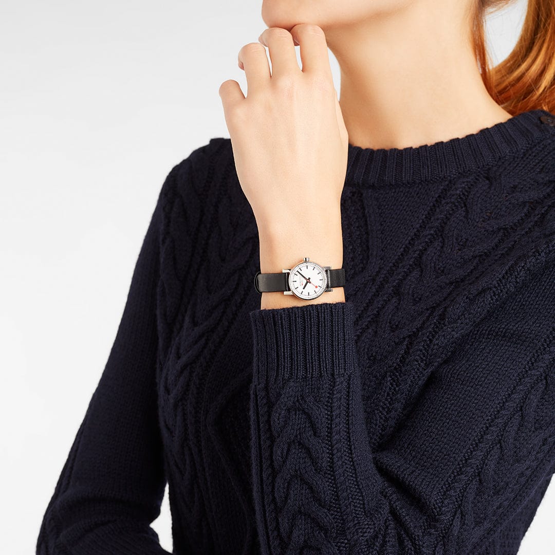 Mondaine Evo2 Women's Watch Black Vegan Grape Leather Strap, 26 mm - Image 2