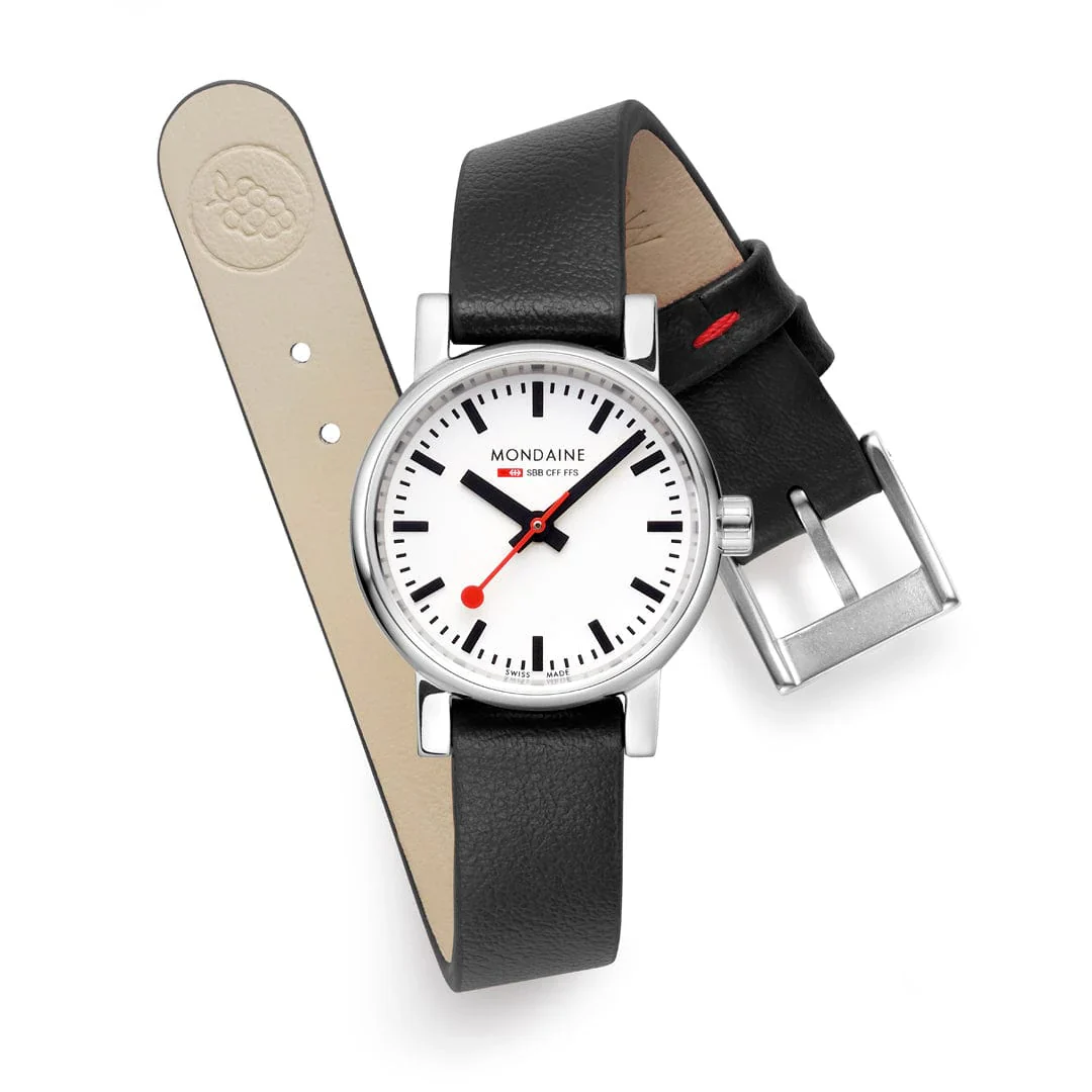 Mondaine Evo2 Women's Watch Black Vegan Grape Leather Strap, 26 mm - Image 3