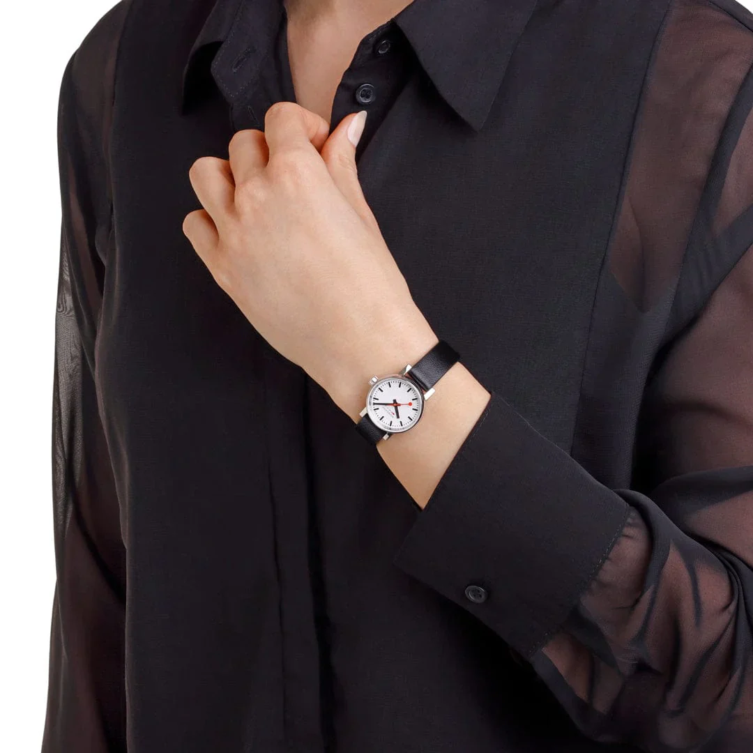 Mondaine Evo2 Women's Watch Black Vegan Grape Leather Strap, 26 mm - Image 9