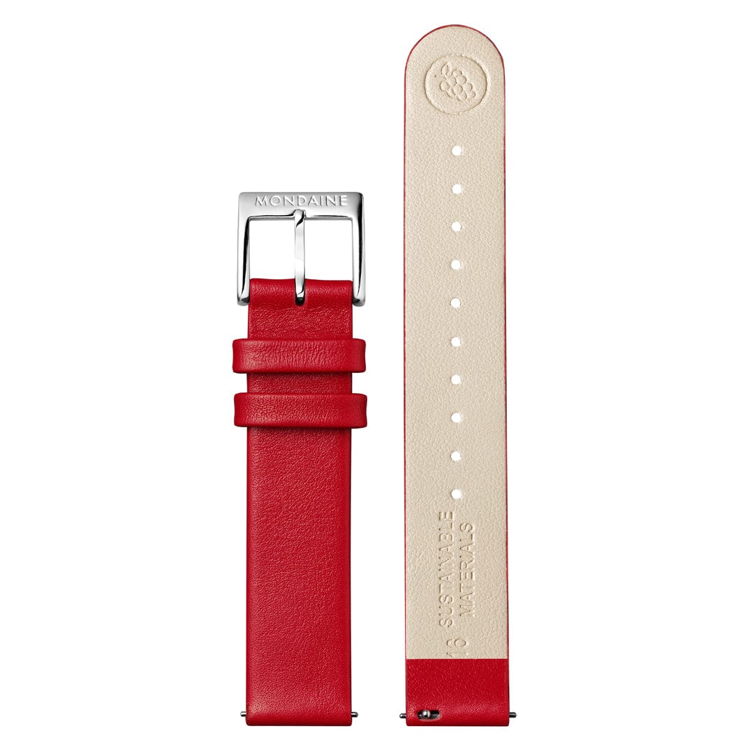 Mondaine EVO2 Women's Watch, Polished Steel, 30 mm, Red Vegan Grape Leather Strap - Image 2