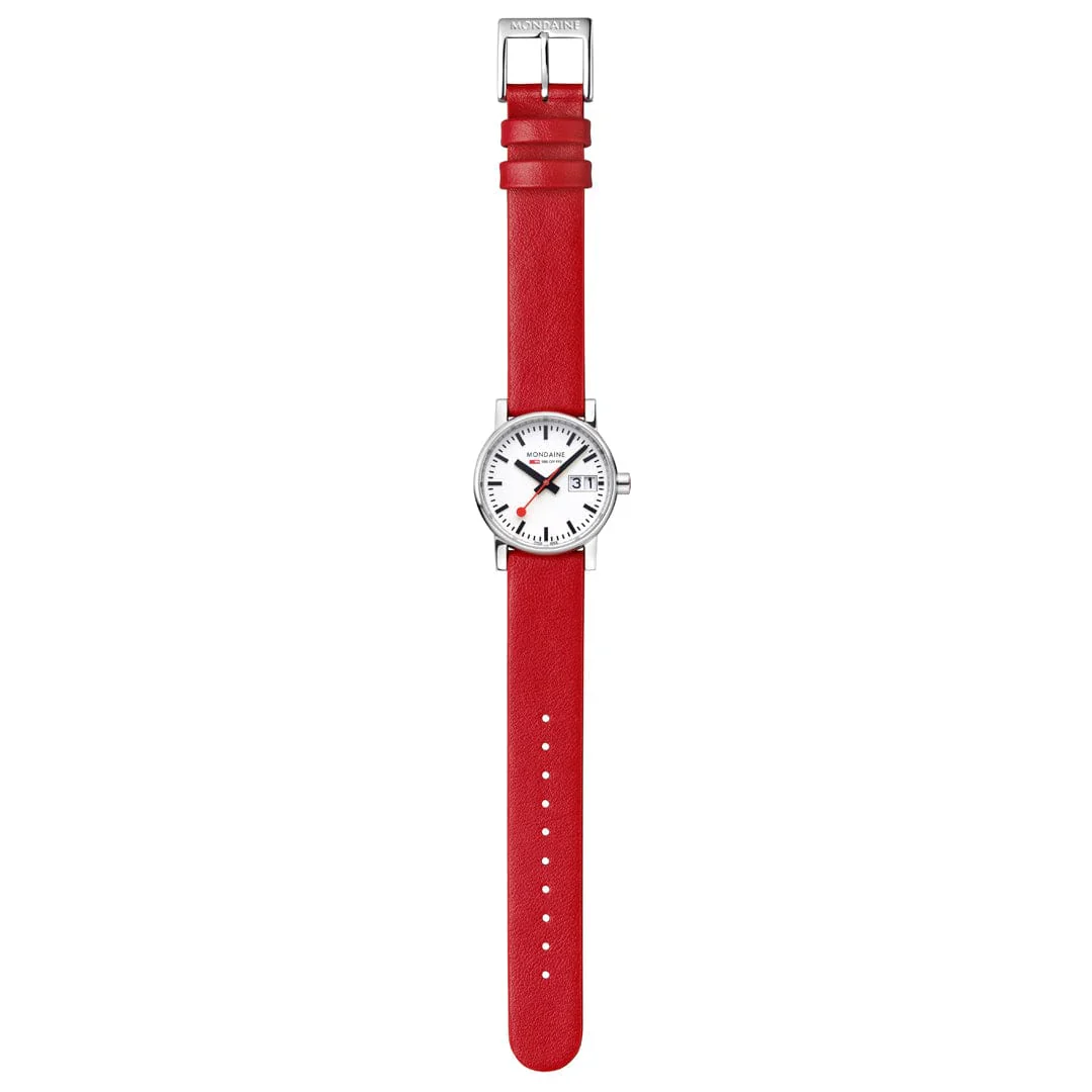 Mondaine EVO2 Women's Watch, Polished Steel, 30 mm, Red Vegan Grape Leather Strap - Image 6