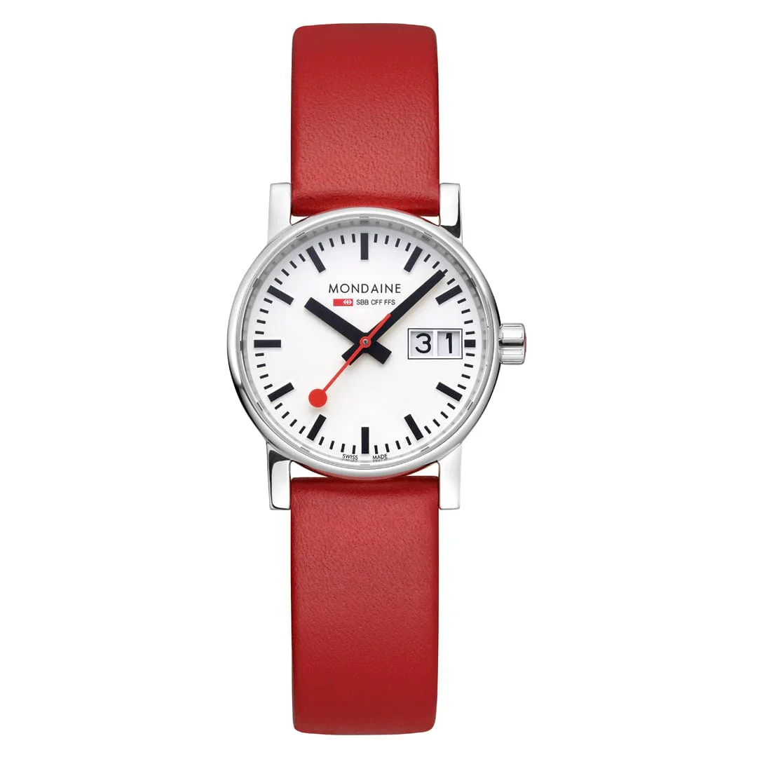 Mondaine EVO2 Women's Watch, Polished Steel, 30 mm, Red Vegan Grape Leather Strap - Image 8