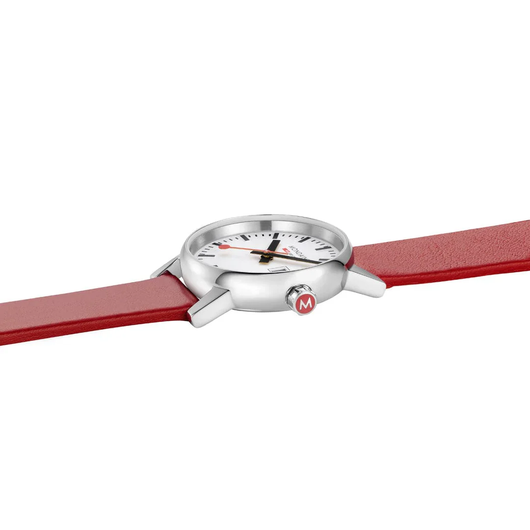 Mondaine EVO2 Women's Watch, Polished Steel, 30 mm, Red Vegan Grape Leather Strap - Image 9