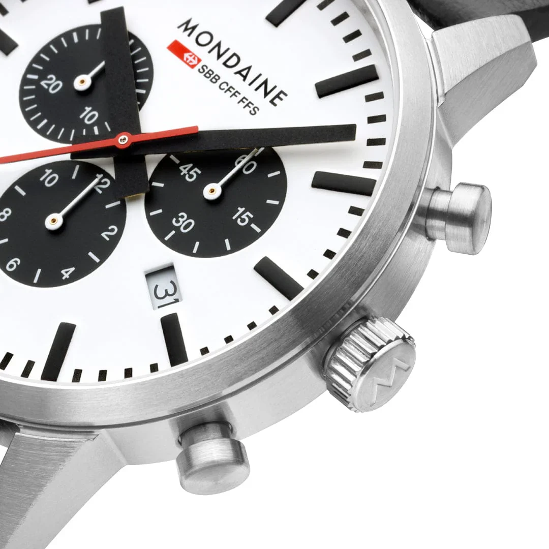 Mondaine NEO, Black Vegan Grape Leather, 41 mm Chronograph Men's Watch - Image 2