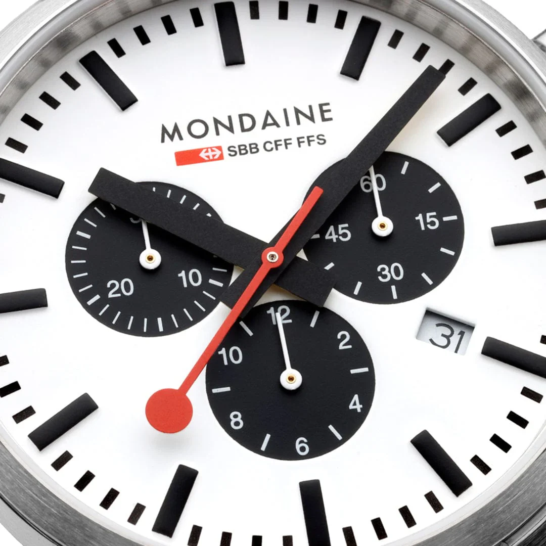 Mondaine NEO, Black Vegan Grape Leather, 41 mm Chronograph Men's Watch - Image 3