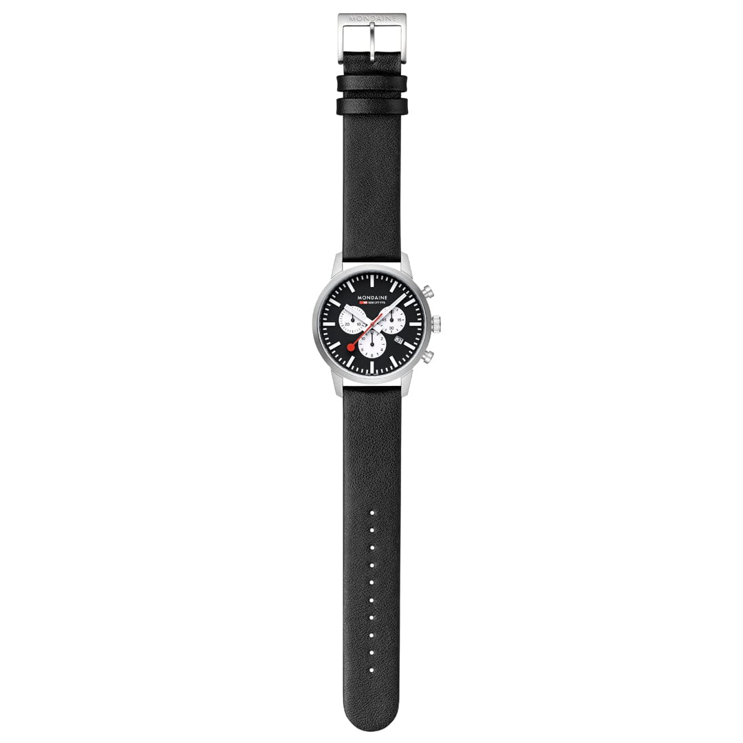 Mondaine NEO, Black Vegan Grape Leather, 41 mm Chronograph Men's Watch - Image 5