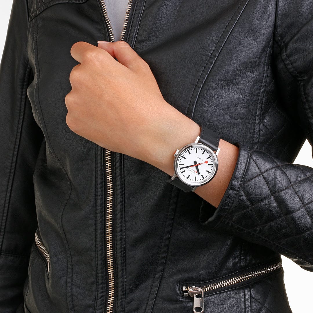 Mondaine Original Automatic Men's Watch, 41 mm, Black Vegan Leather Strap - Image 2
