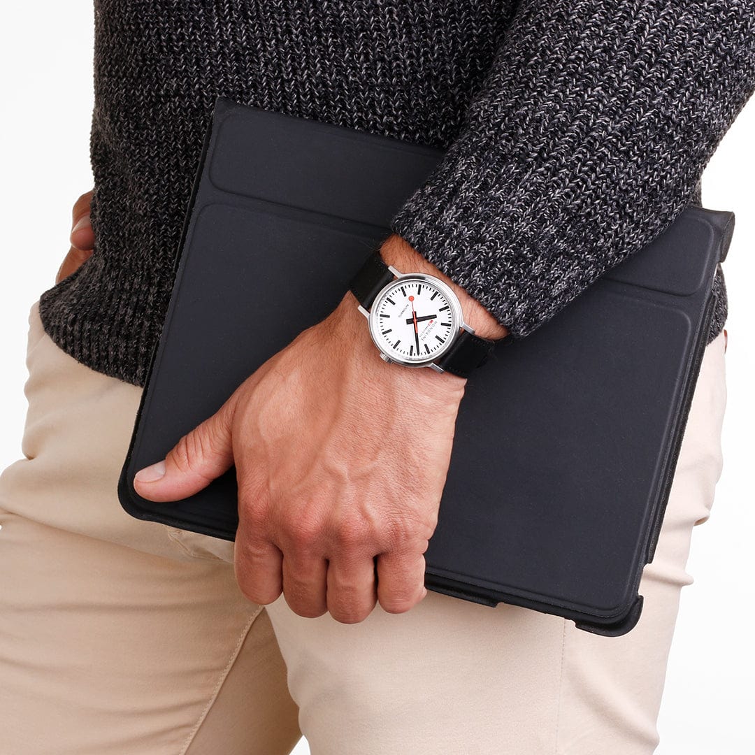 Mondaine Original Automatic Men's Watch, 41 mm, Black Vegan Leather Strap - Image 3