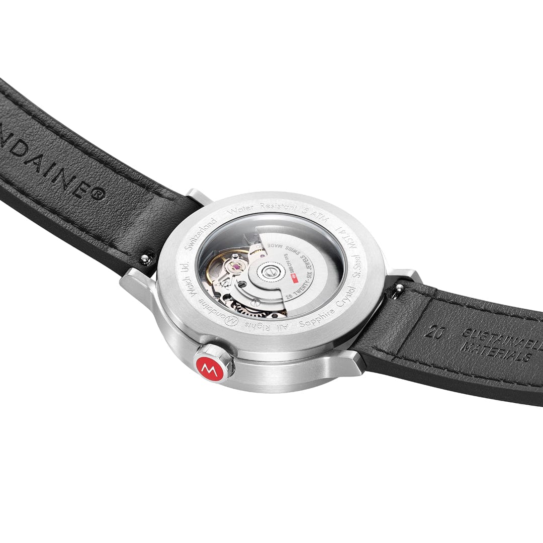 Mondaine Original Automatic Men's Watch, 41 mm, Black Vegan Leather Strap - Image 4