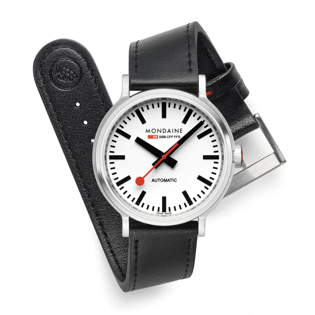 Mondaine Original Automatic Men's Watch, 41 mm, Black Vegan Leather Strap - Image 5