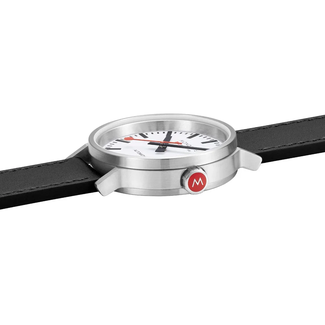 Mondaine Original Automatic Men's Watch, 41 mm, Black Vegan Leather Strap - Image 6