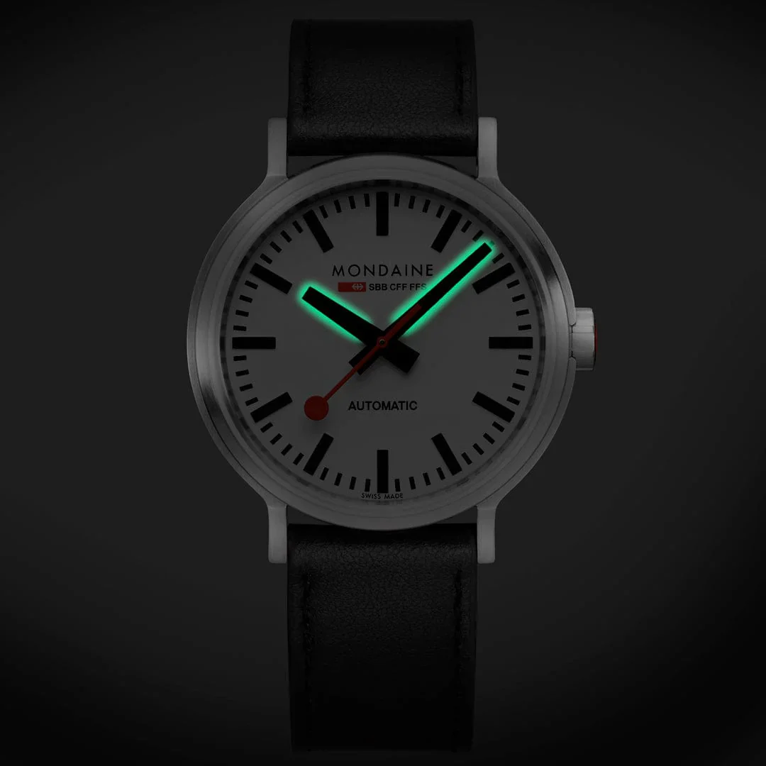 Mondaine Original Automatic Men's Watch, 41 mm, Black Vegan Leather Strap - Image 7