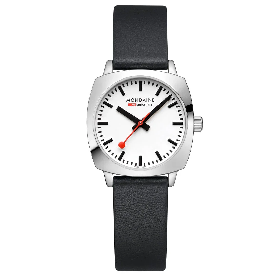 Mondaine Petite Cushion Watch Black Vegan Grape Leather, 31 mm MSL.31110.LBV