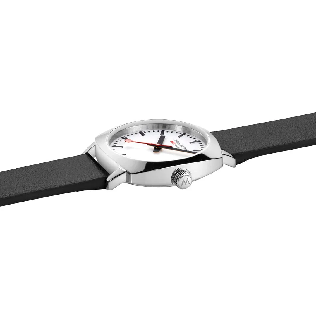 Mondaine Petite Cushion Watch Black Vegan Grape Leather, 31 mm MSL.31110.LBV - Image 5