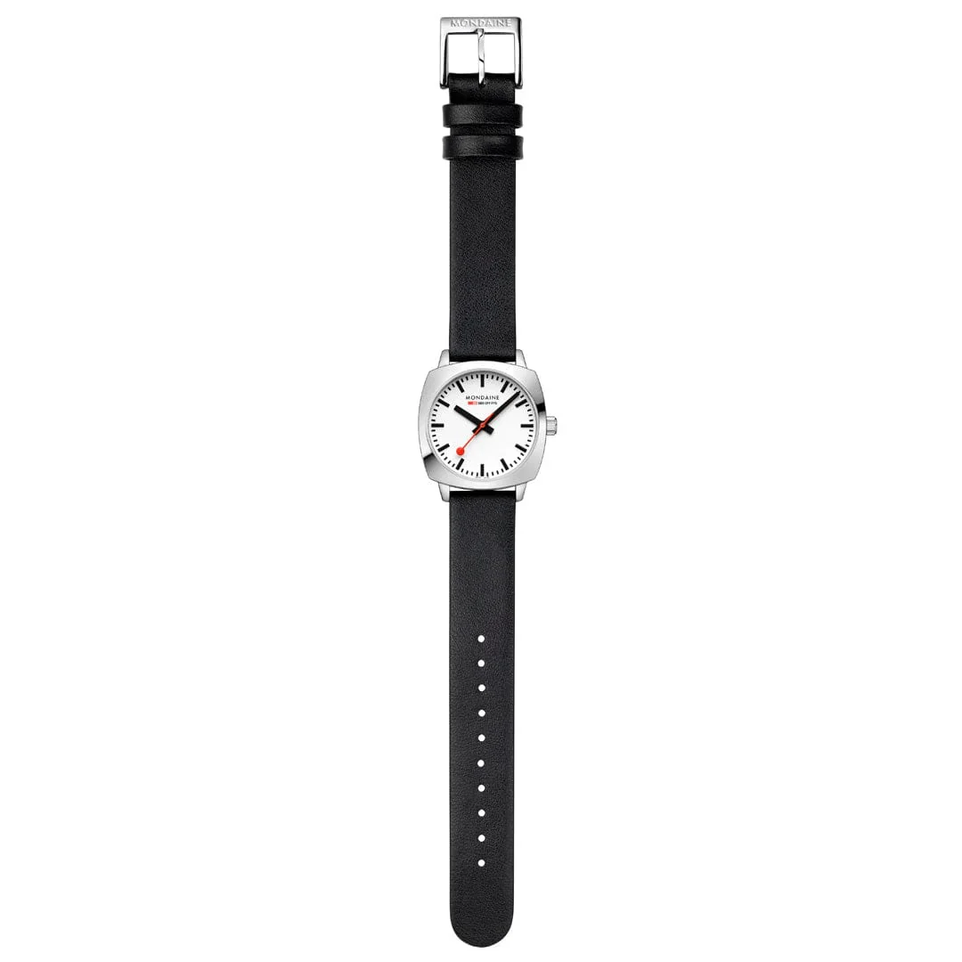Mondaine Petite Cushion Watch Black Vegan Grape Leather, 31 mm MSL.31110.LBV - Image 6