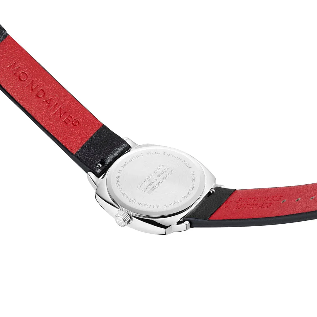 Mondaine Petite Cushion Watch Black Vegan Grape Leather, 31 mm MSL.31110.LBV - Image 7