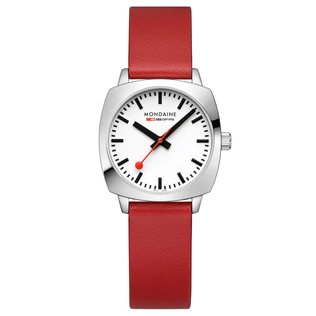 Mondaine Petite Cushion Watch Red vegan grape leather, 31 mm MSL.31110.LCV