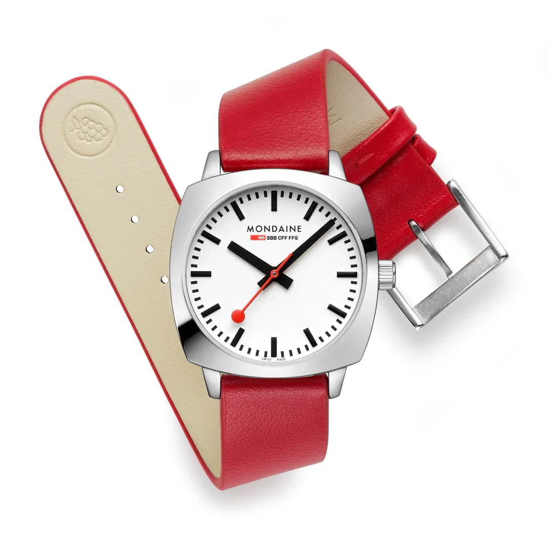 Mondaine Petite Cushion Watch Red vegan grape leather, 31 mm MSL.31110.LCV - Image 2