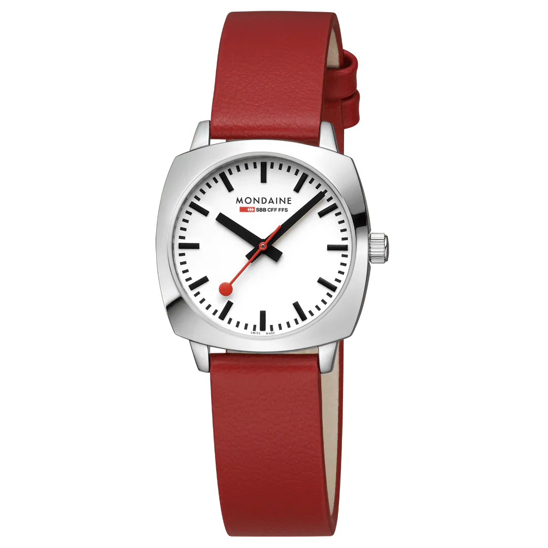 Mondaine Petite Cushion Watch Red vegan grape leather, 31 mm MSL.31110.LCV - Image 3