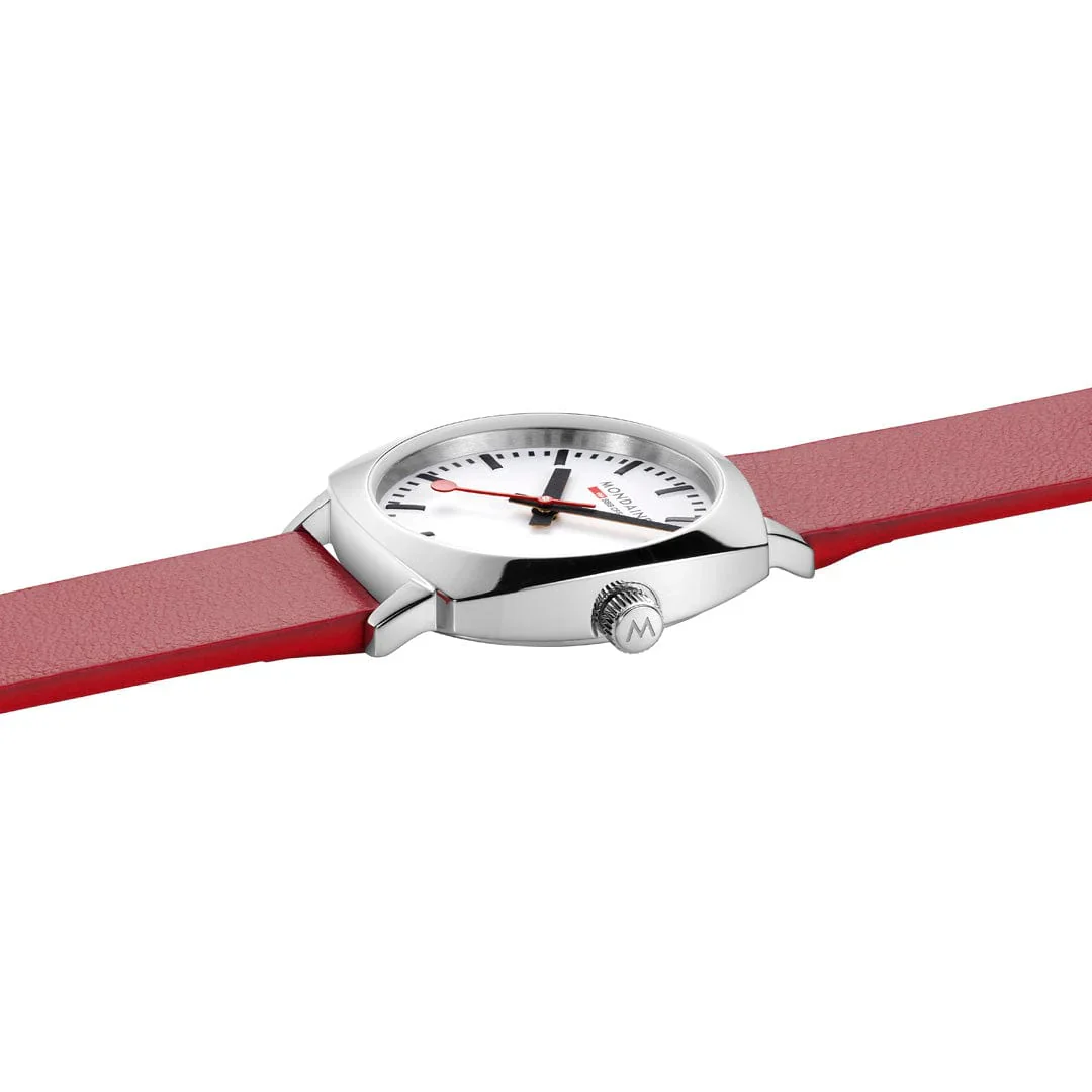 Mondaine Petite Cushion Watch Red vegan grape leather, 31 mm MSL.31110.LCV - Image 4
