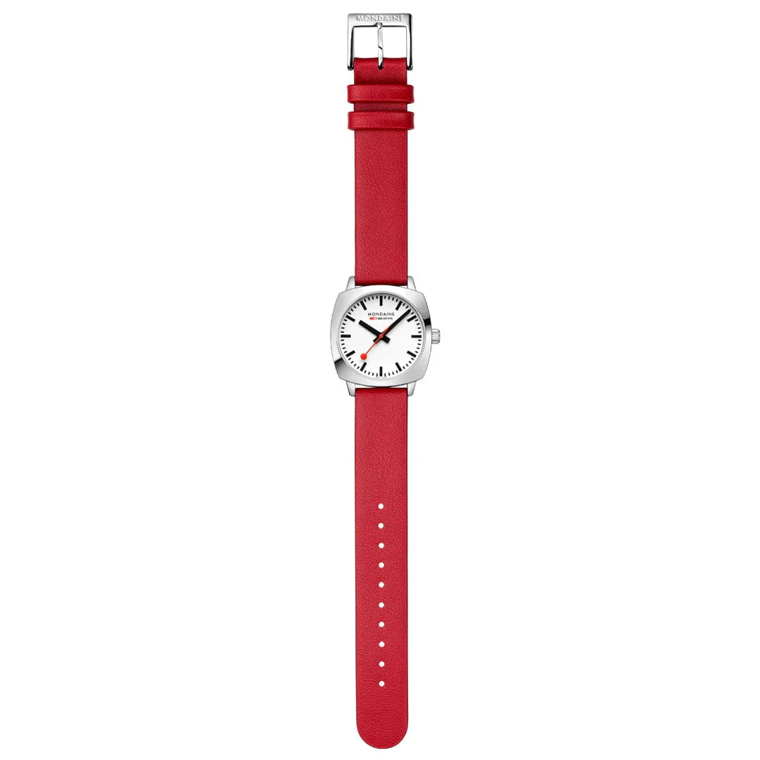 Mondaine Petite Cushion Watch Red vegan grape leather, 31 mm MSL.31110.LCV - Image 5