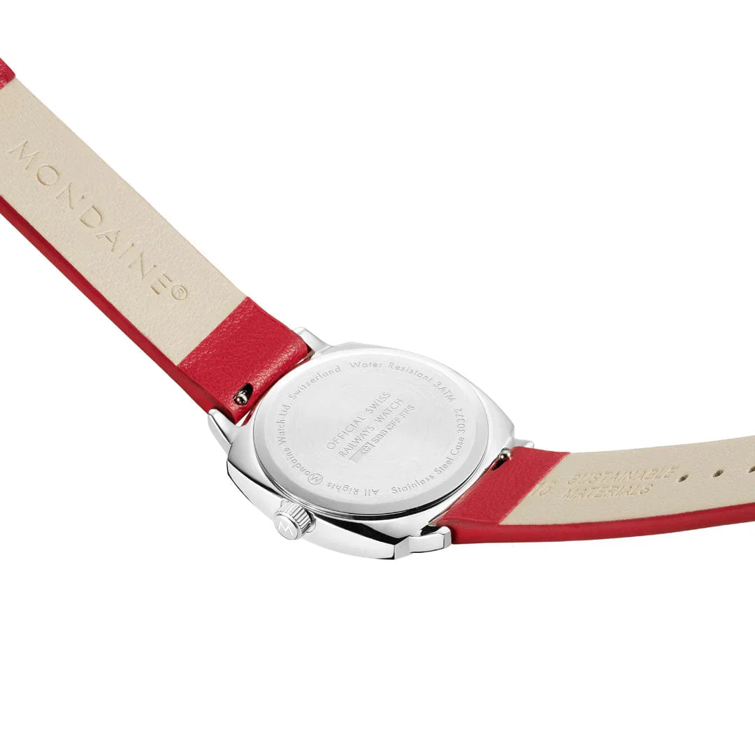 Mondaine Petite Cushion Watch Red vegan grape leather, 31 mm MSL.31110.LCV - Image 6