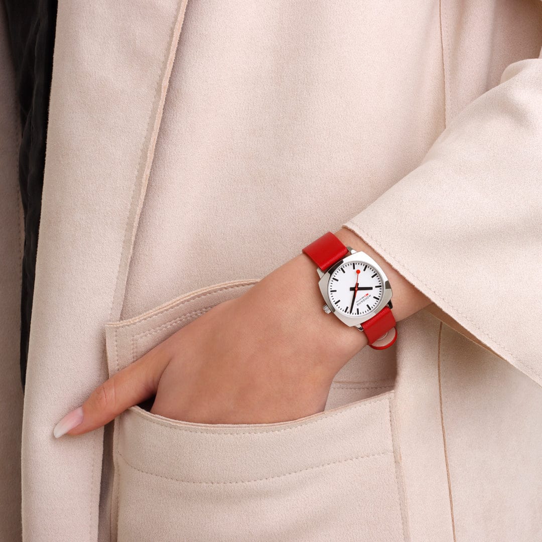 Mondaine Petite Cushion Watch Red vegan grape leather, 31 mm MSL.31110.LCV - Image 8
