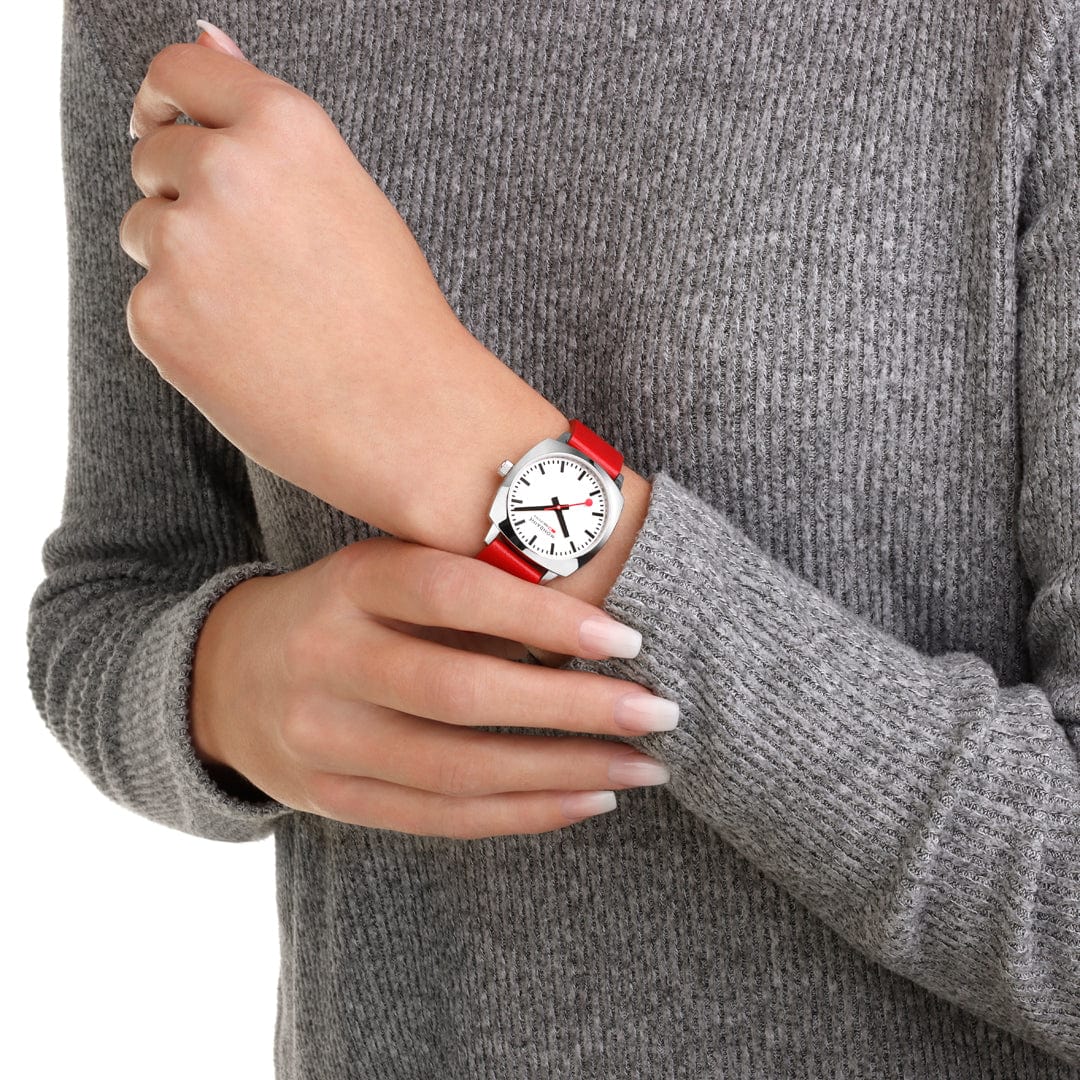 Mondaine Petite Cushion Watch Red vegan grape leather, 31 mm MSL.31110.LCV - Image 9