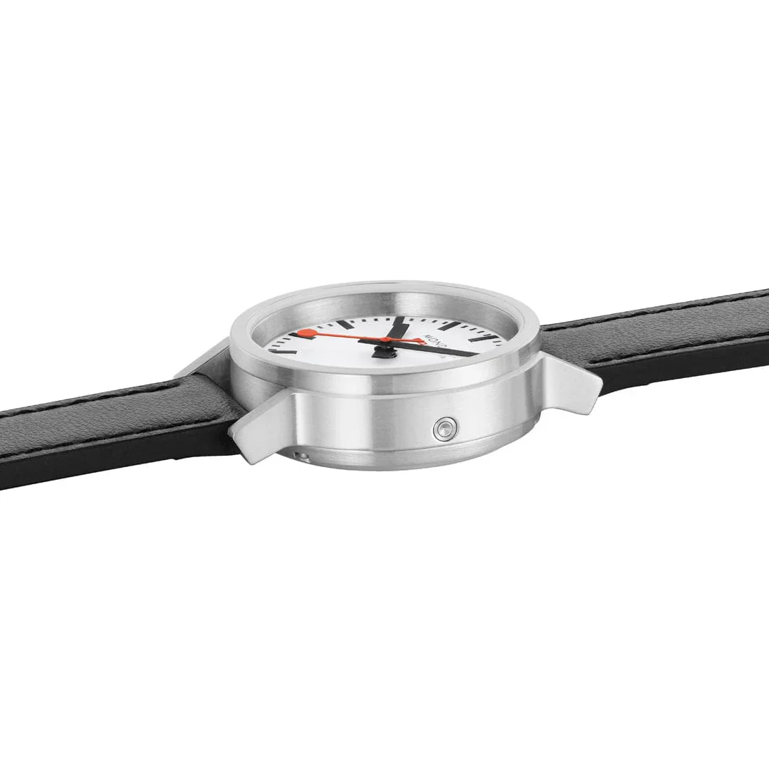 Mondaine stop2go watch Black Vegan Leather Strap, 34 mm - Image 11
