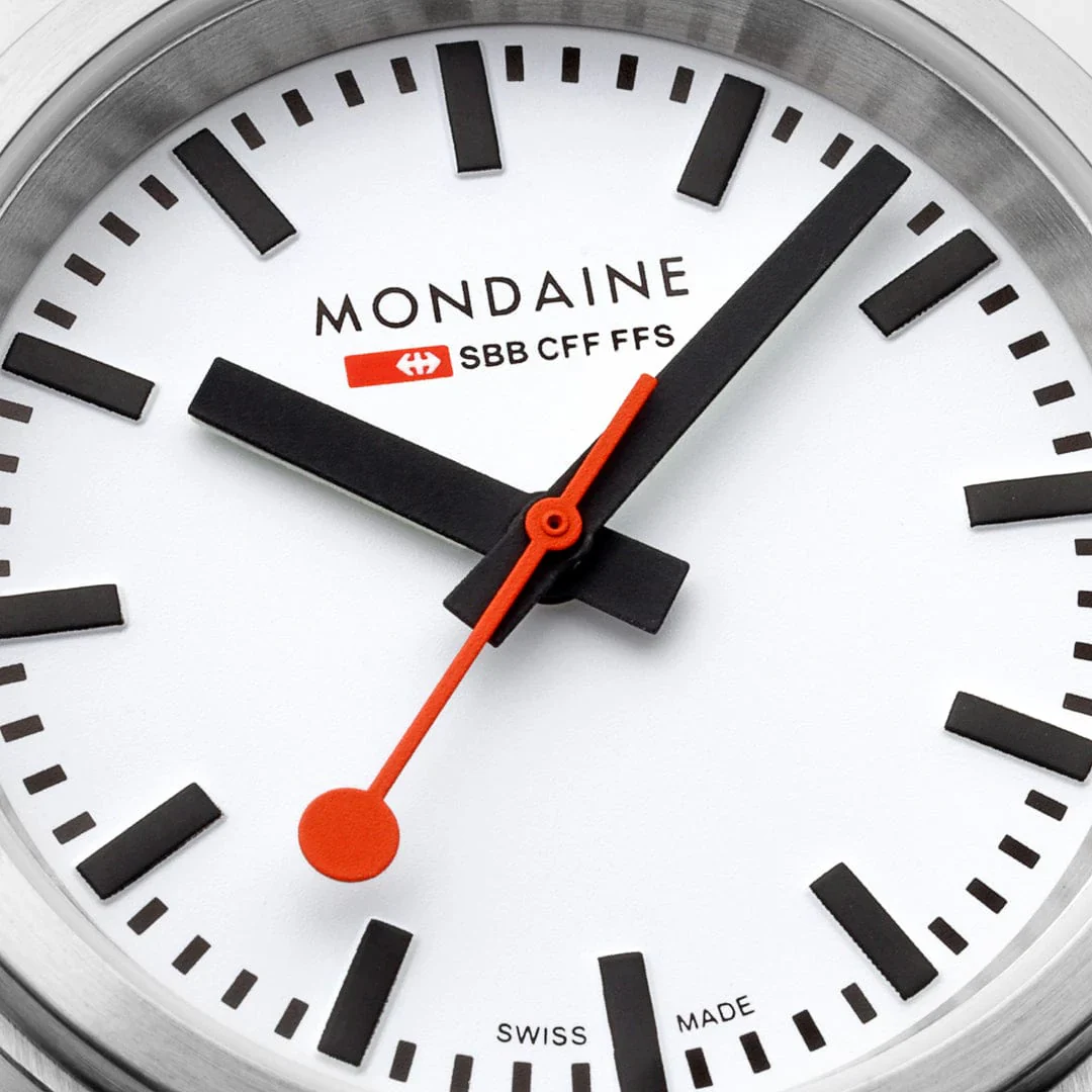 Mondaine stop2go watch Black Vegan Leather Strap, 34 mm - Image 3