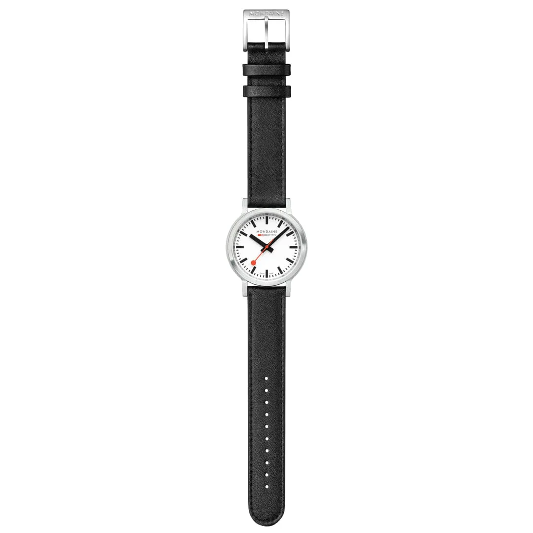 Mondaine stop2go watch Black Vegan Leather Strap, 34 mm - Image 6