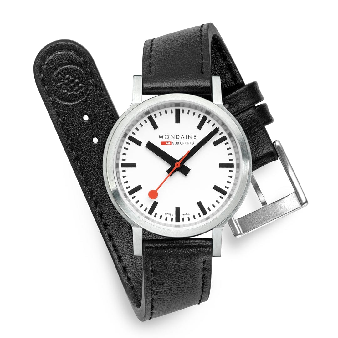 Mondaine stop2go watch Black Vegan Leather Strap, 34 mm - Image 7