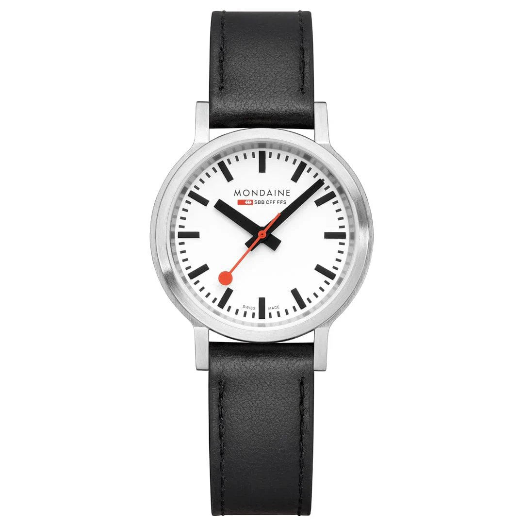 Mondaine stop2go watch Black Vegan Leather Strap, 34 mm - Image 8