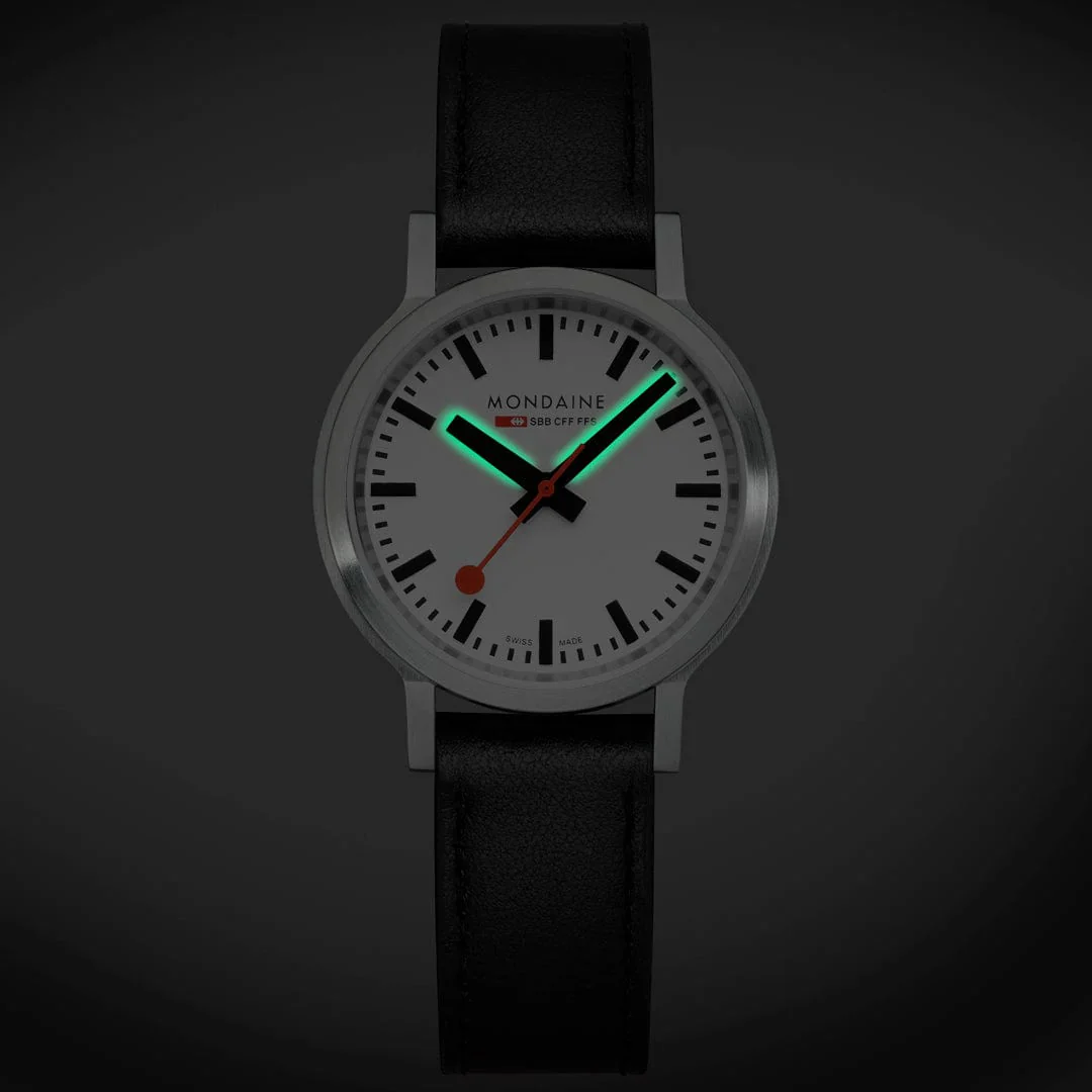 Mondaine stop2go watch Black Vegan Leather Strap, 34 mm - Image 9