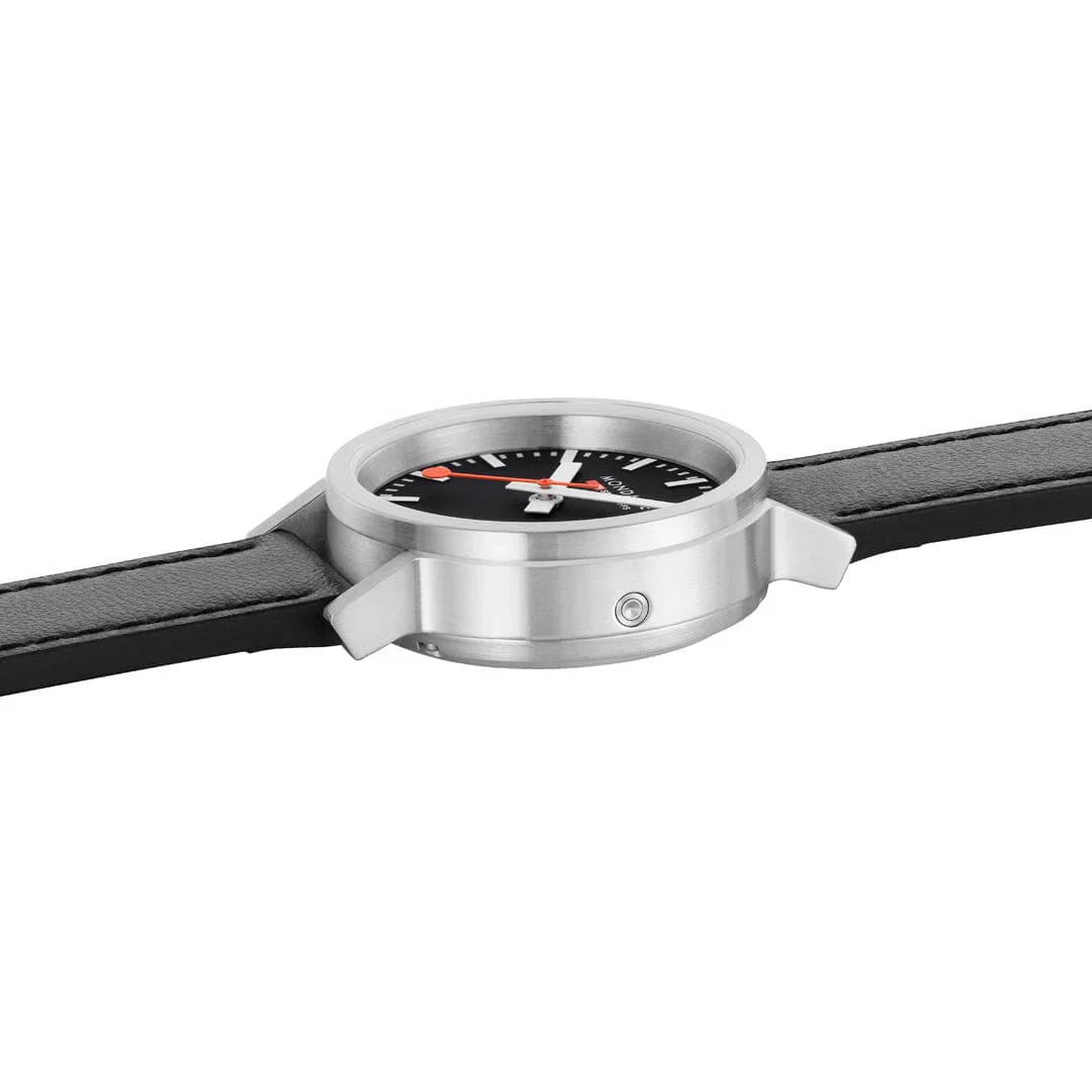 Mondaine stop2go watch Black Vegan Leather Strap, 34 mm - Image 11