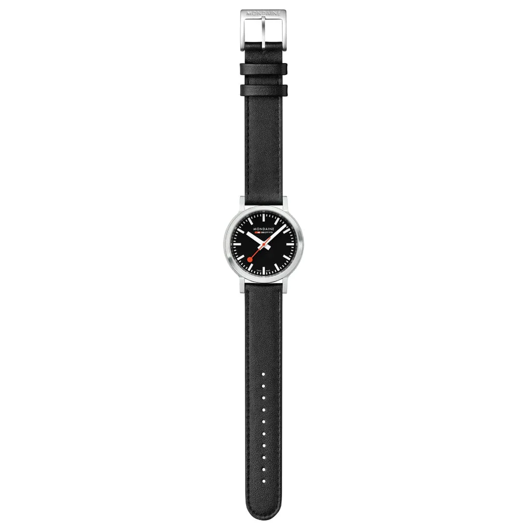Mondaine stop2go watch Black Vegan Leather Strap, 34 mm - Image 5