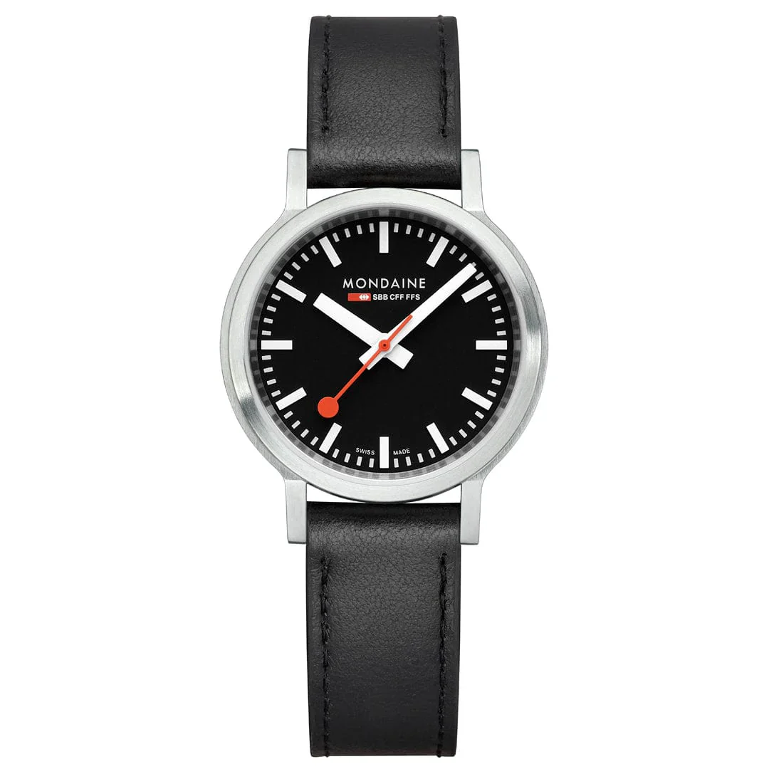 Mondaine stop2go watch Black Vegan Leather Strap, 34 mm - Image 7