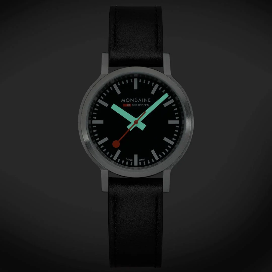 Mondaine stop2go watch Black Vegan Leather Strap, 34 mm - Image 8