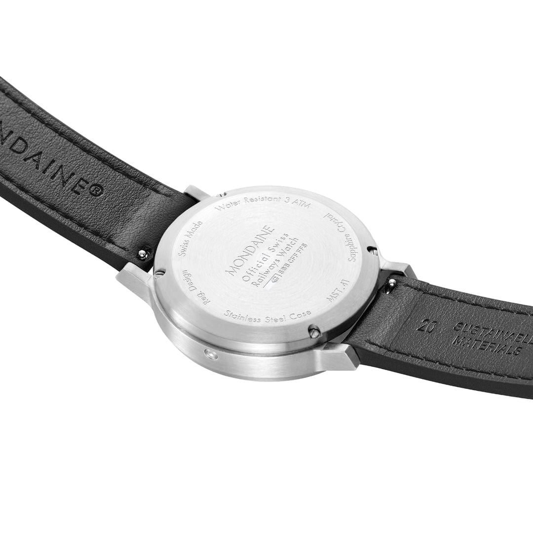 Mondaine stop2go watch Black Vegan Leather Strap, 41 mm - Image 2