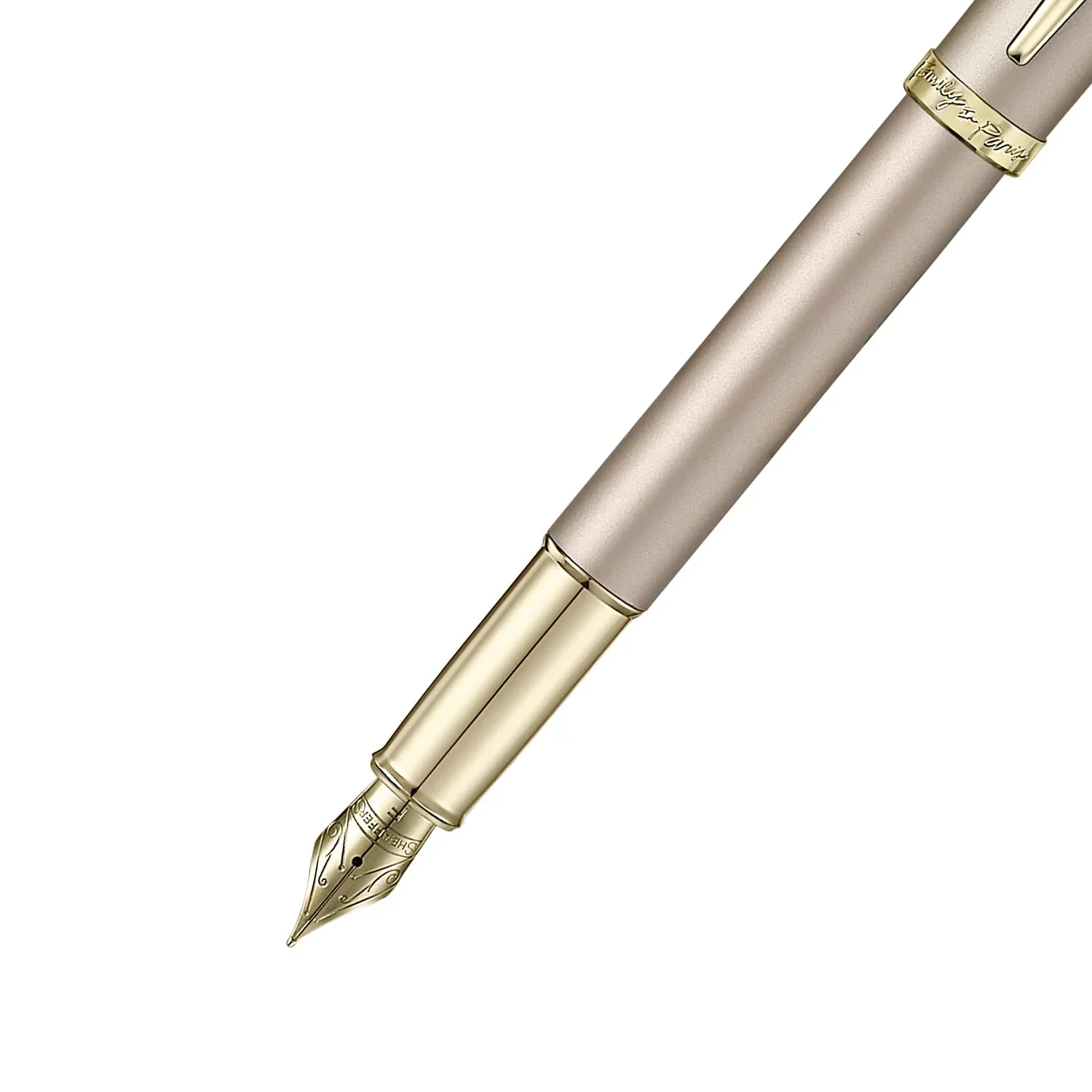 Sheaffer 100 Emily in Paris 9377 Champagne Gold Fountain Pen with Champagne Gold Trims and Bow-Shaped Clip Emblem - Image 2