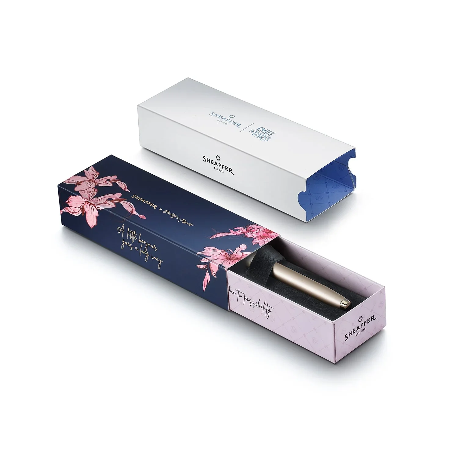Sheaffer 100 Emily in Paris 9377 Champagne Gold Fountain Pen with Champagne Gold Trims and Bow-Shaped Clip Emblem - Image 7