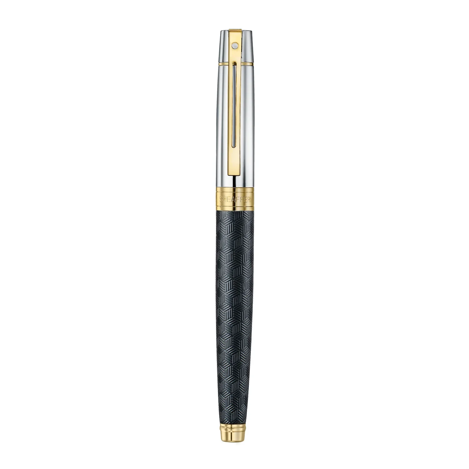 Sheaffer 300 ENGRAVED MATT BLACK BARREL AND SHINY CHROME CAP. PVD GOLD TRIMS Fountain Pen - Image 4