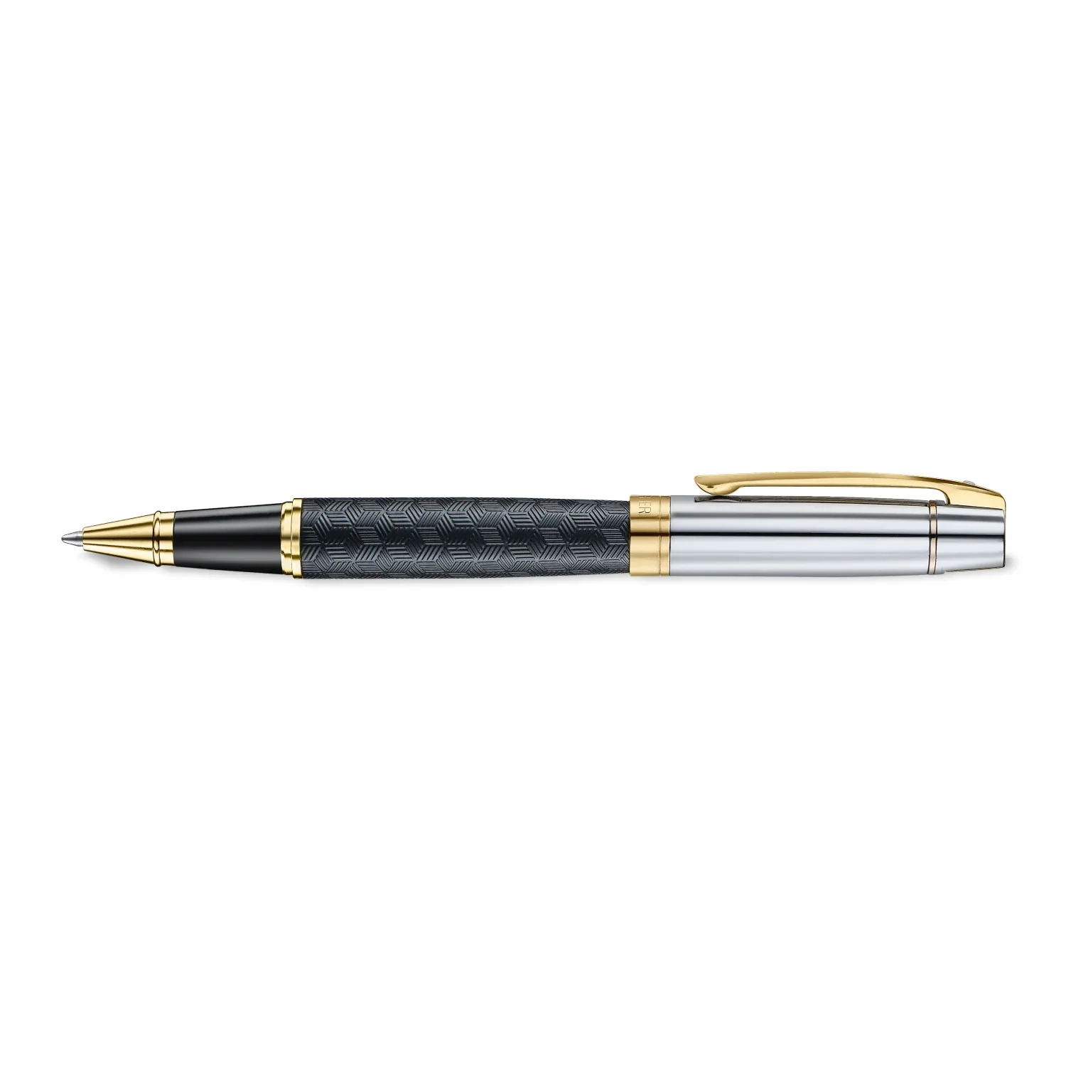 Sheaffer 300 ENGRAVED MATT BLACK BARREL AND SHINY CHROME CAP,PVD GOLD TRIMS RB - Image 2