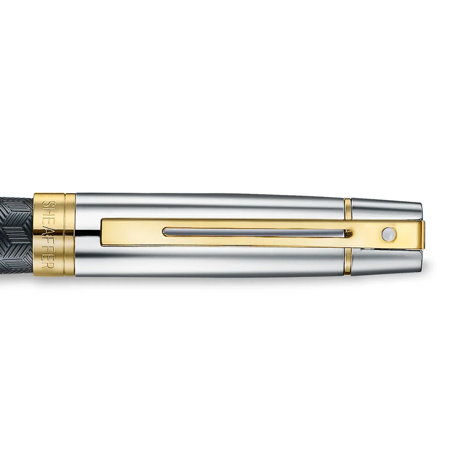 Sheaffer 300 ENGRAVED MATT BLACK BARREL AND SHINY CHROME CAP,PVD GOLD TRIMS RB - Image 3