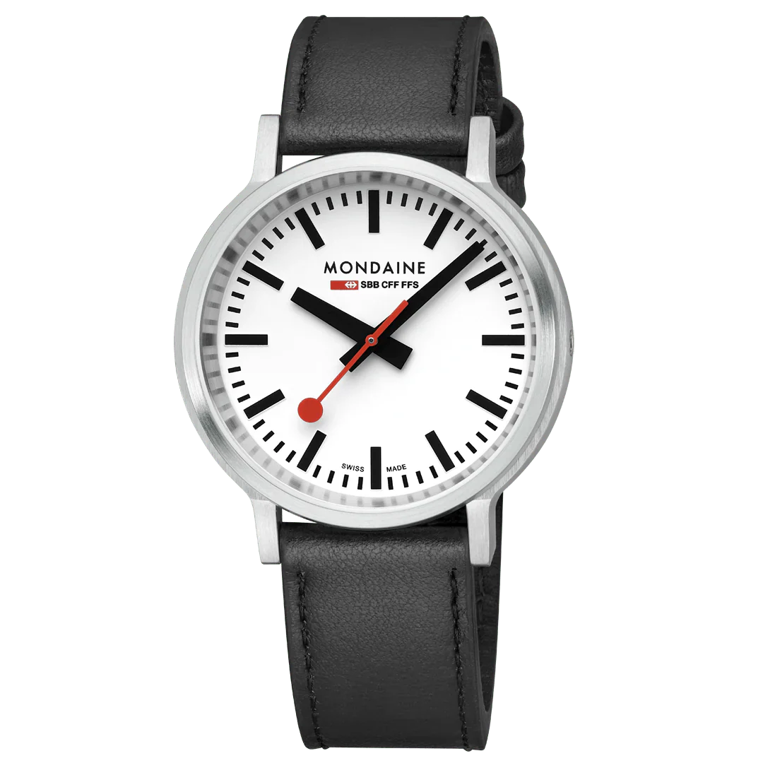 MONDAINE stop2go watch Black Vegan Leather Strap, 41 mm