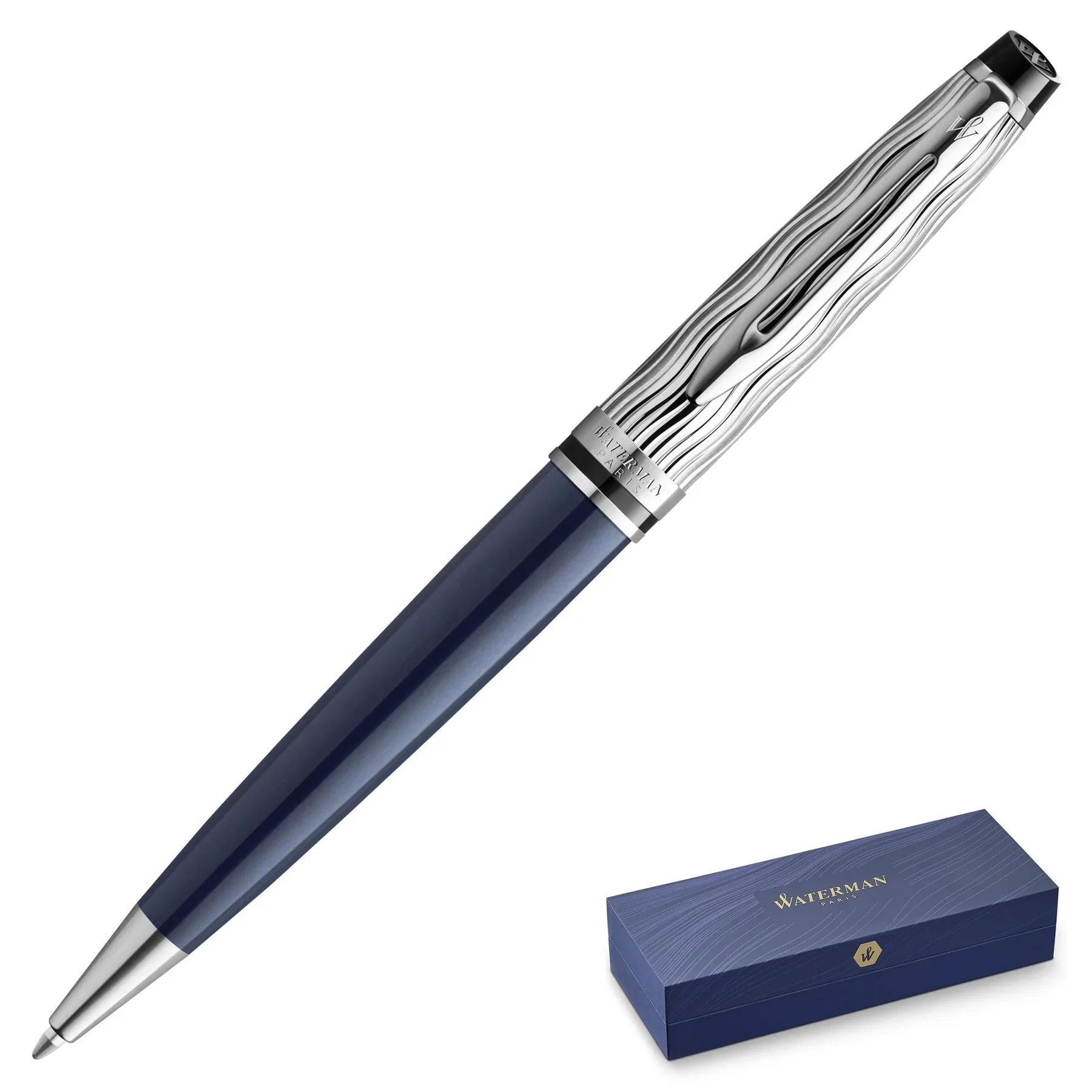 Waterman Expert Special Edition Deluxe Blue Chrome Trim Ballpoint Pen